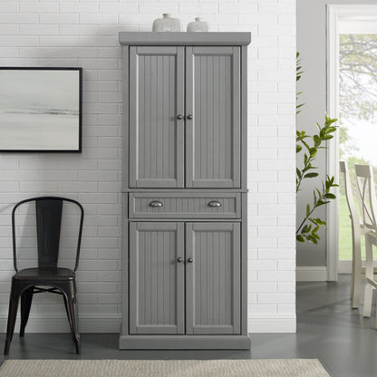 Seaside Coastal Wood/Metal Pantry in Distressed Gray and Gold